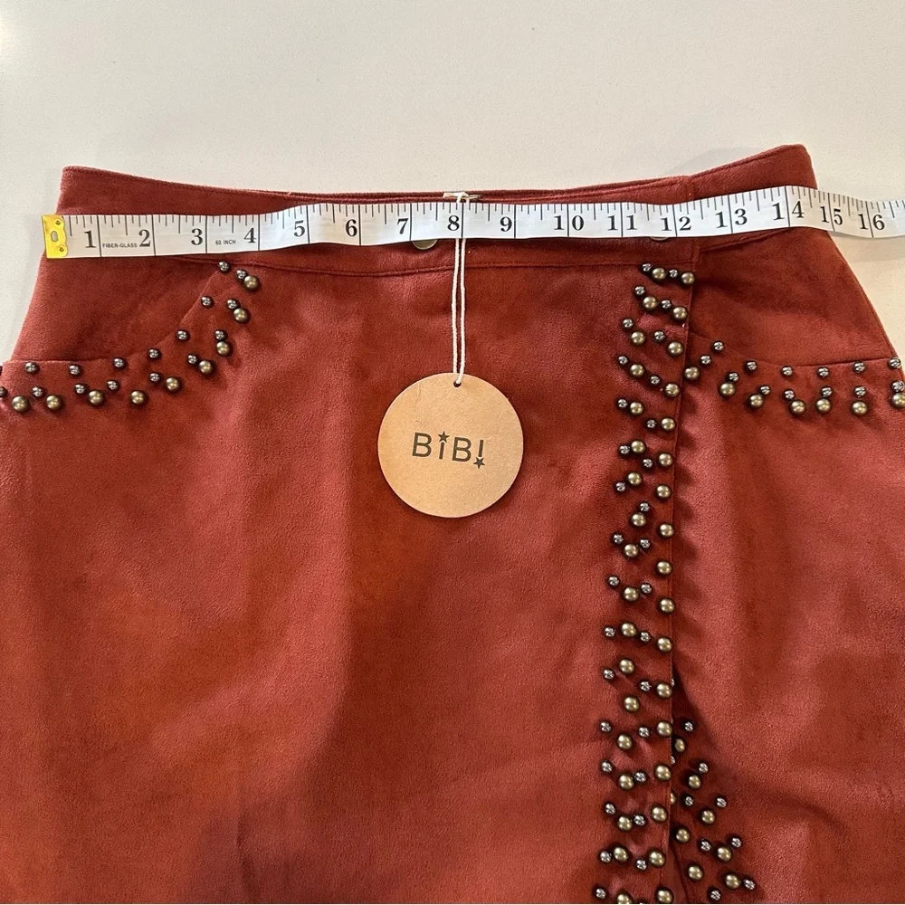 **NWT** BiBi Rust Faux Suede Studded Skirt - Picture 7 of 11